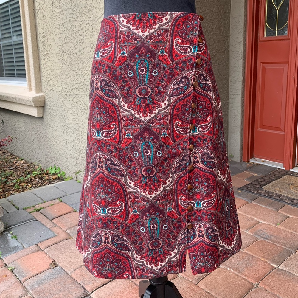 Talbots Boho Glam Regency Faux Wrap Midi Skirt